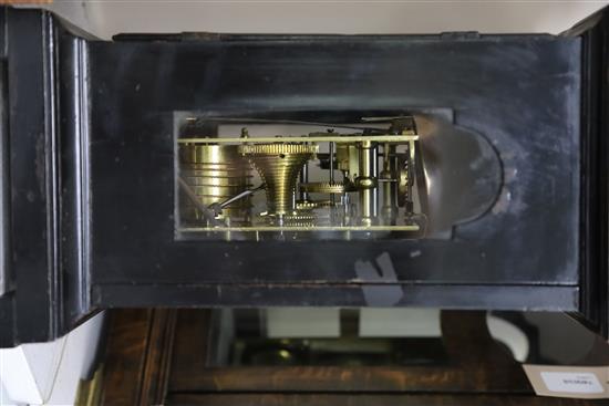 John Rowe, London (1714-1727). A George I ebonised pearwood hour repeating bracket clock, height 16in.